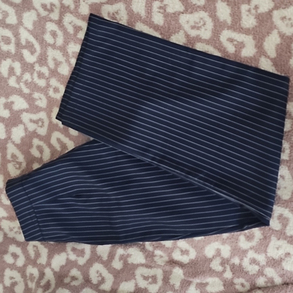 Commense Navy Pinstripe Pleated Wide-Leg Pants - Picture 2 of 6